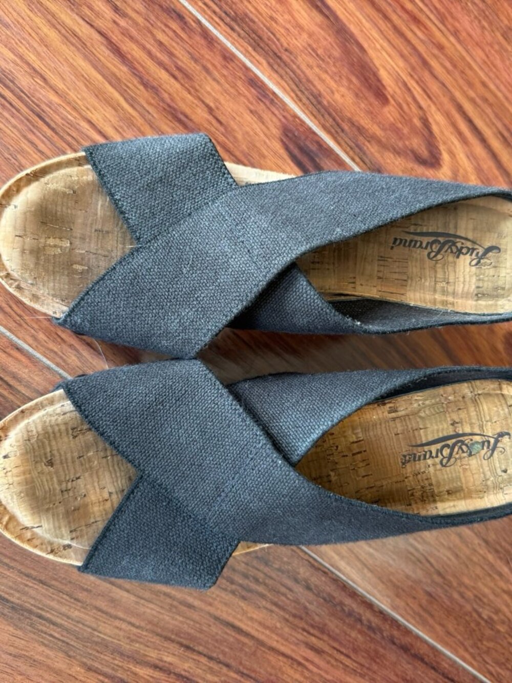 LUCKY BRAND Black Crisscross Cork Wedge Sandals-Size 8